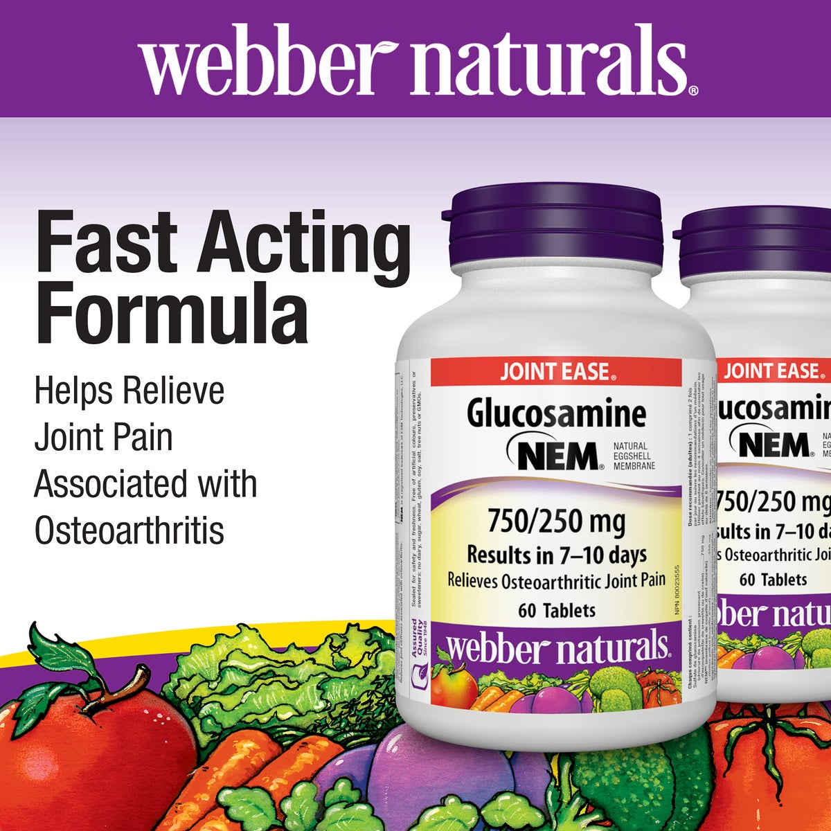 webber naturals Glucosamine with NEM® Natural Eggshell Membrane 750/250 mg -- 2 x 60 Tablets