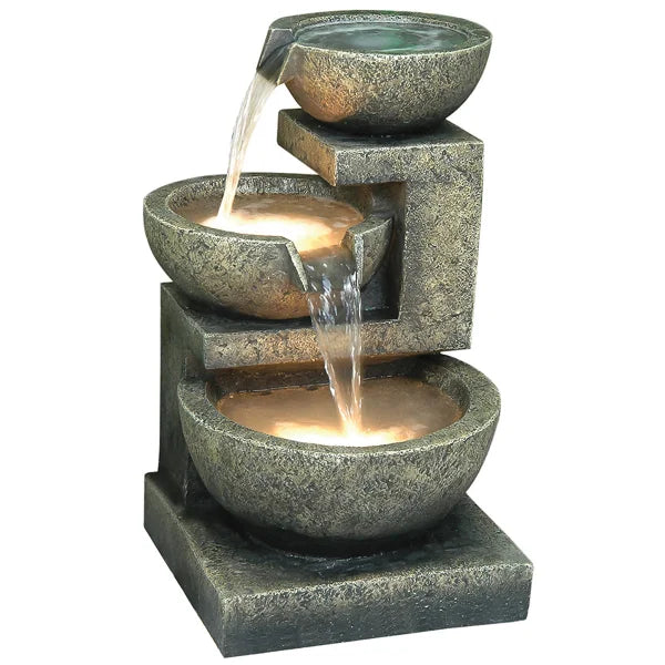 3-bowl Fountain with Warm White Lights