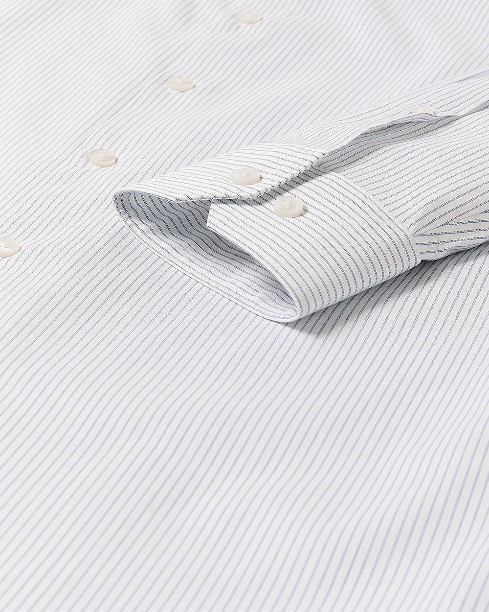 White Tailored-Fit Dress Shirt with Blue Stripes