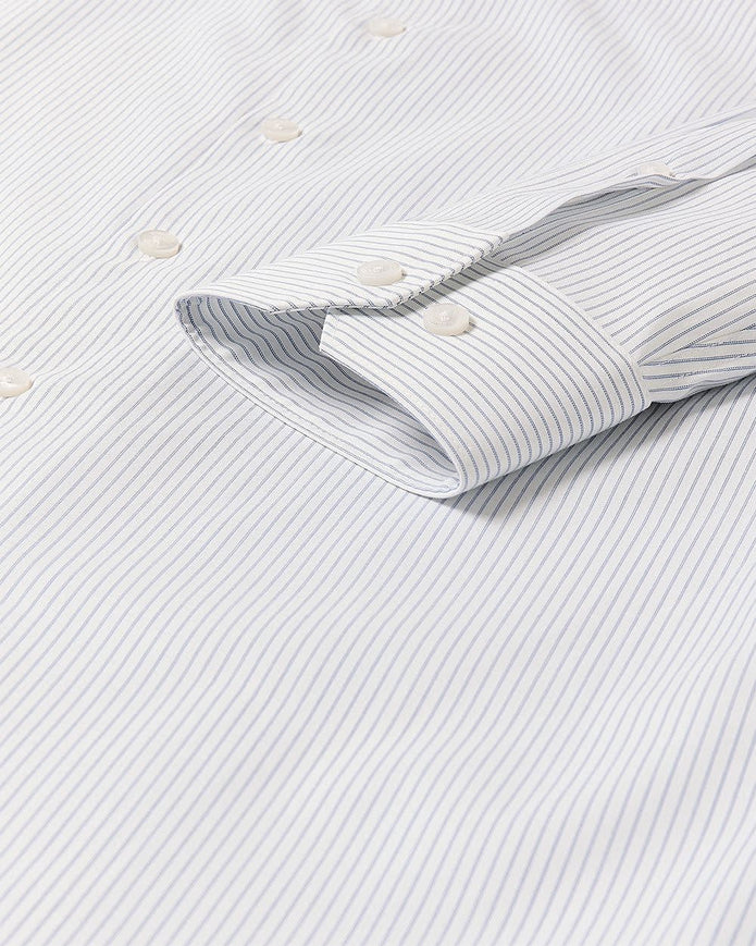 White Tailored-Fit Dress Shirt with Blue Stripes