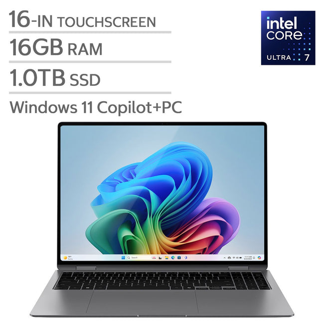 Samsung Galaxy Book5 Pro 360 2-in-1 Copilot+ PC+ 16-in Touchscreen Laptop, Intel Core Ultra 7 256V, 16GB RAM, 1TB SSD, Intel Arc