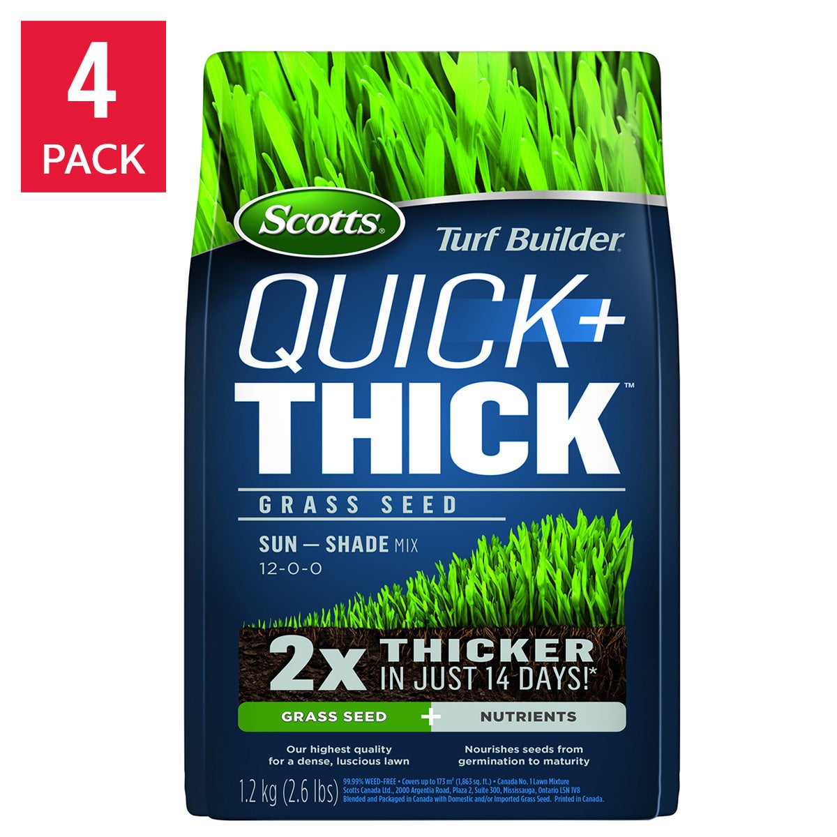 Scotts Turf Builder Quick + Thick Grass Seed Sun-Shade Mix, 1.2kg, 4-pack