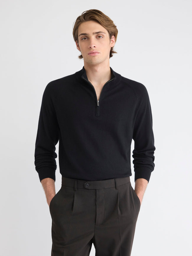 Long-Sleeve Half-Zip Mock-Neck Sweater