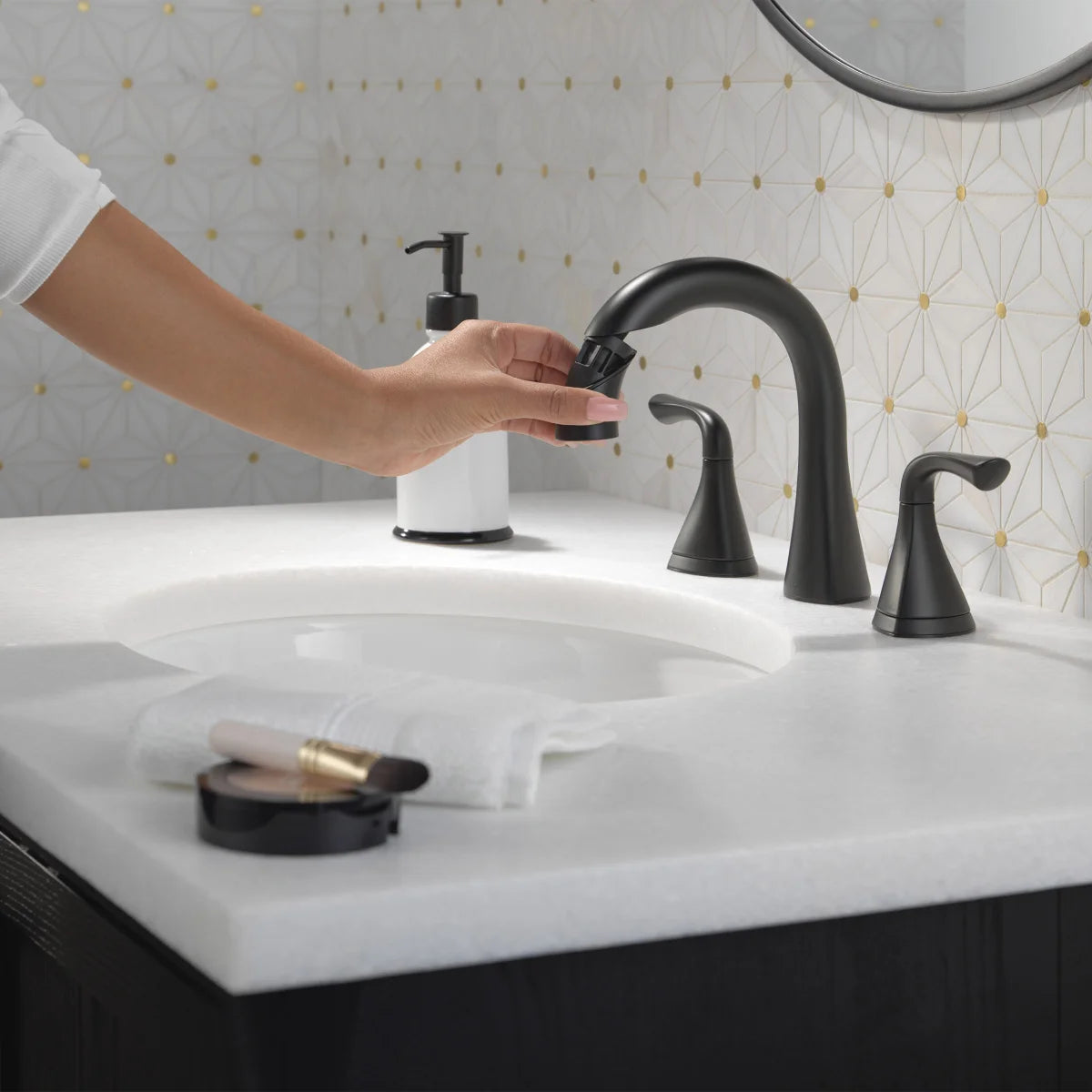Delta Lampard Two Handle Pull-down Bathroom Faucet