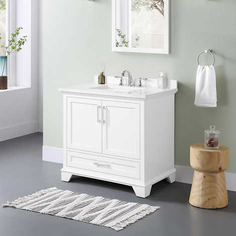 OVE Decors Hamburg 36 in. Vanity in White with Engineered Stone Top