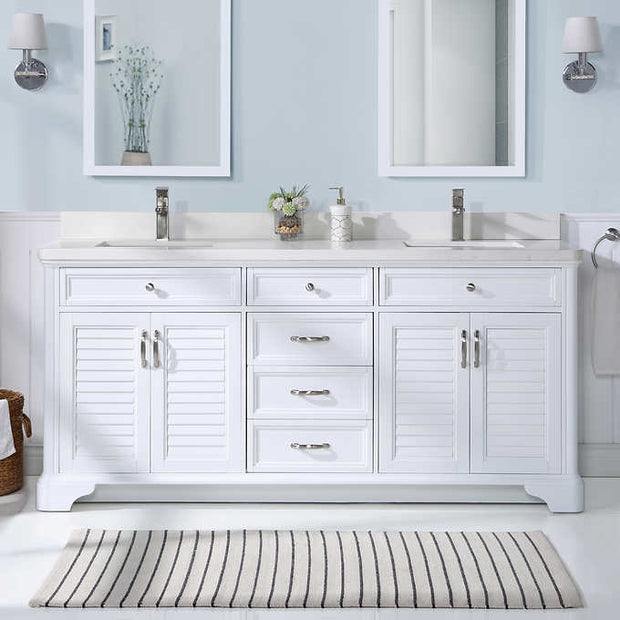 Northridge Home Augusta 72 in. Double Bathroom Vanity with Louvered Reversible Door