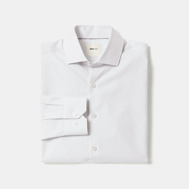 White Slim-Fit Dress Shirt with Grey Micro Dots