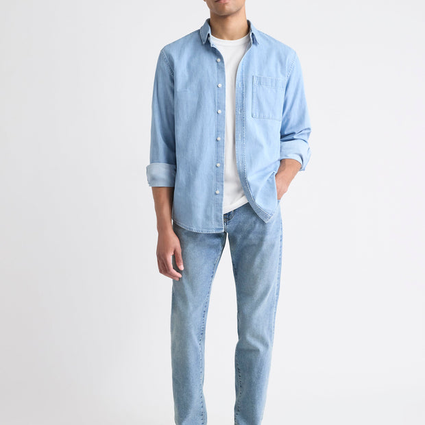 Long-Sleeve Denim Shirt with Chest Pocket