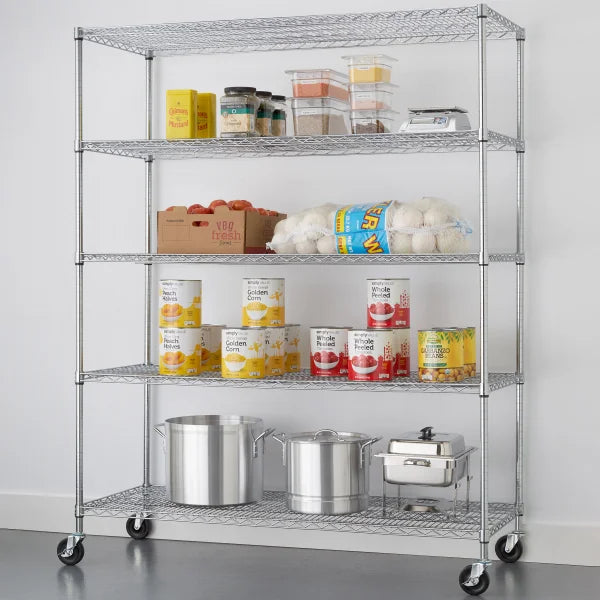 TRINITY 5-Tier Chrome Wire Shelving Rack With Wheels, 60