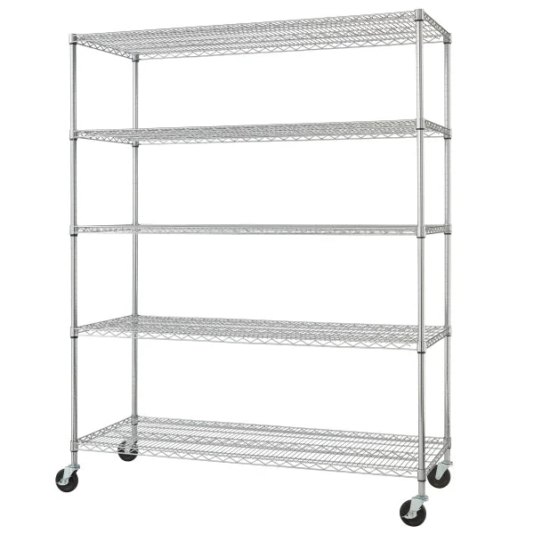 TRINITY 5-Tier Chrome Wire Shelving Rack With Wheels, 60