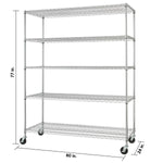 TRINITY 5-Tier Chrome Wire Shelving Rack With Wheels, 60" x 24" x 72"