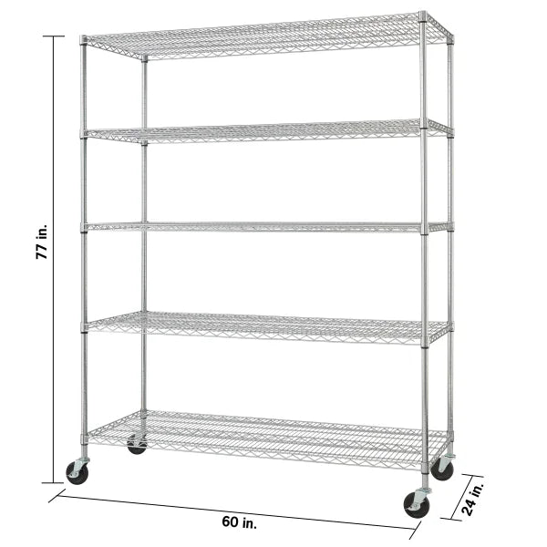 TRINITY 5-Tier Chrome Wire Shelving Rack With Wheels, 60
