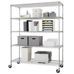 TRINITY 5-Tier Chrome Wire Shelving Rack With Wheels, 60" x 24" x 72"