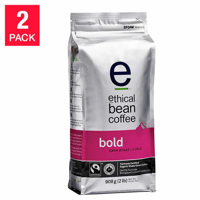 Ethical Bean Coffee Bold Dark Roast Whole Bean Coffee, 2 x 908 g