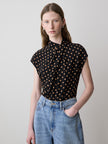 Extended-Sleeve Top with Crossover Draped Mock Neckline