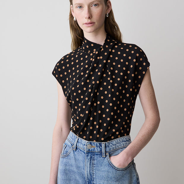 Extended-Sleeve Top with Crossover Draped Mock Neckline