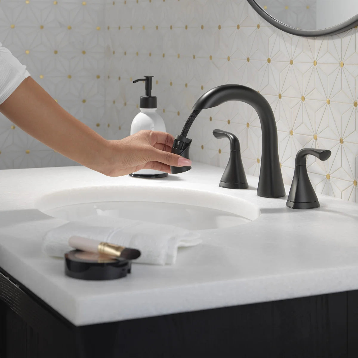 Delta Lampard Two Handle Pull-down Bathroom Faucet