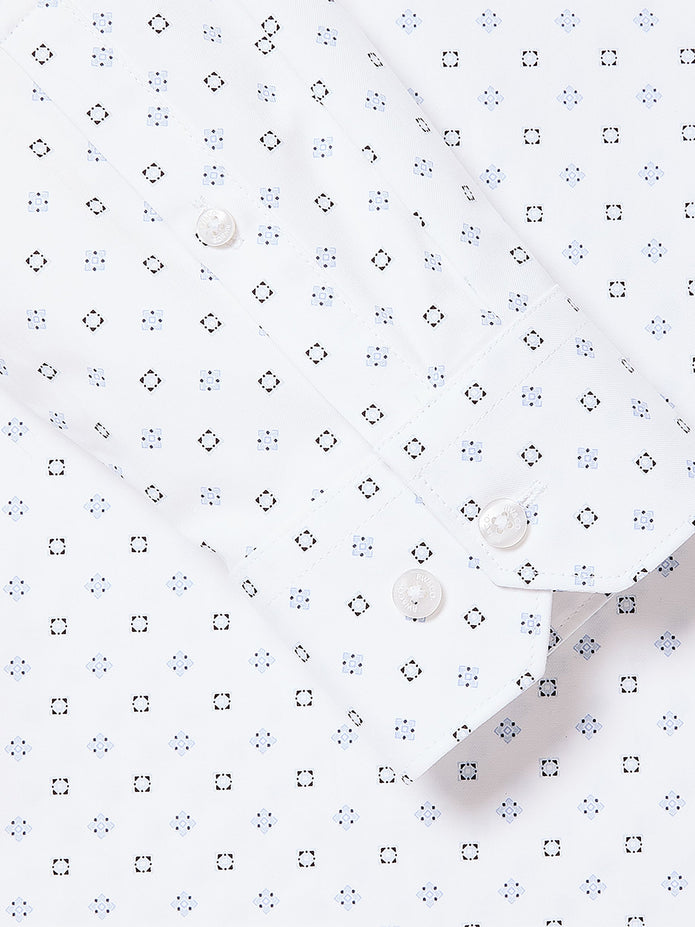 White Tailored-Fit Dress Shirt with Geo Pattern