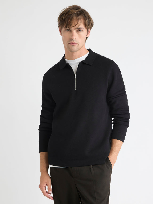 Long-Sleeve Half-Zip Polo Sweater