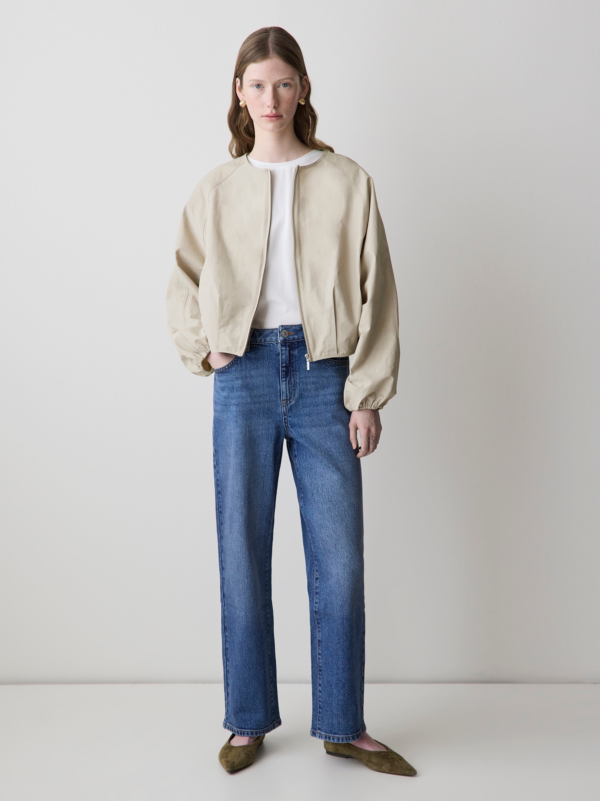 Short Twill Jacket with Cinched Waist