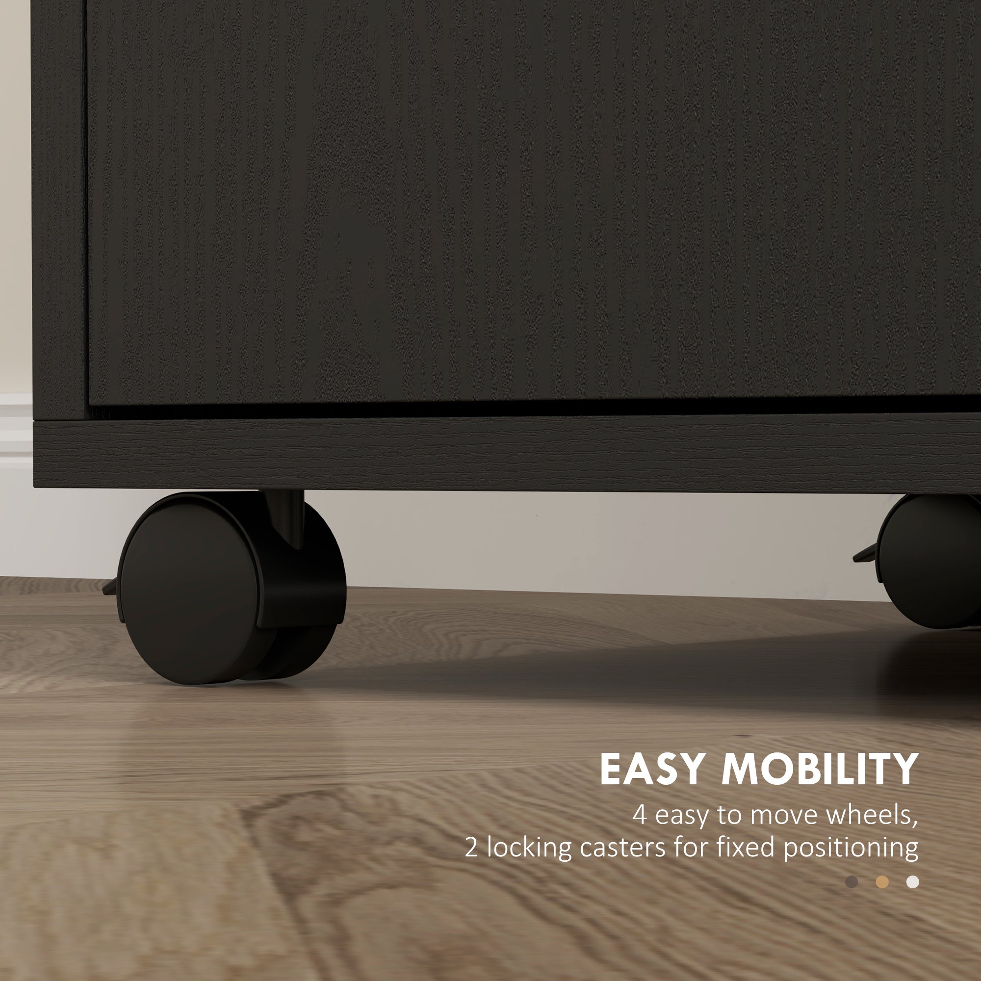 Black Wood Grain Microwave Cart on Wheels with 2-Door Storage Cabinet