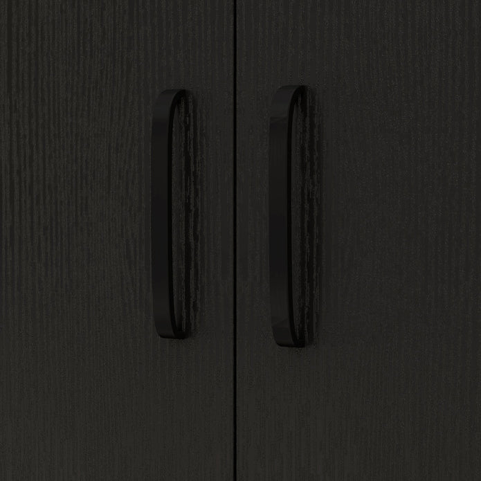 Black Wood Grain Microwave Cart on Wheels with 2-Door Storage Cabinet