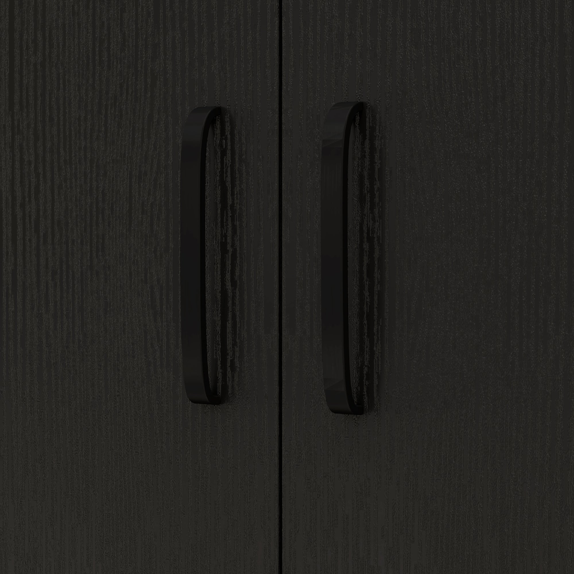 Black Wood Grain Microwave Cart on Wheels with 2-Door Storage Cabinet