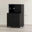 Black Wood Grain Microwave Cart on Wheels with 2-Door Storage Cabinet