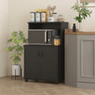 Black Wood Grain Microwave Cart on Wheels with 2-Door Storage Cabinet