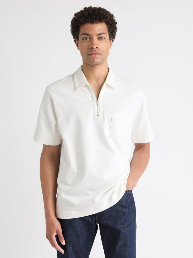 Oversized Short-Sleeve Half-Zip Polo