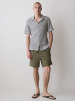 Striped Short-Sleeve Crochet Shirt with Camp Collar