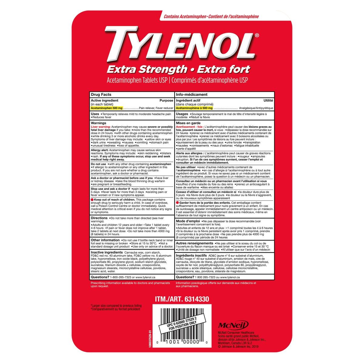 Tylenol Extra Strength 500mg eZtabs - 390 tablets