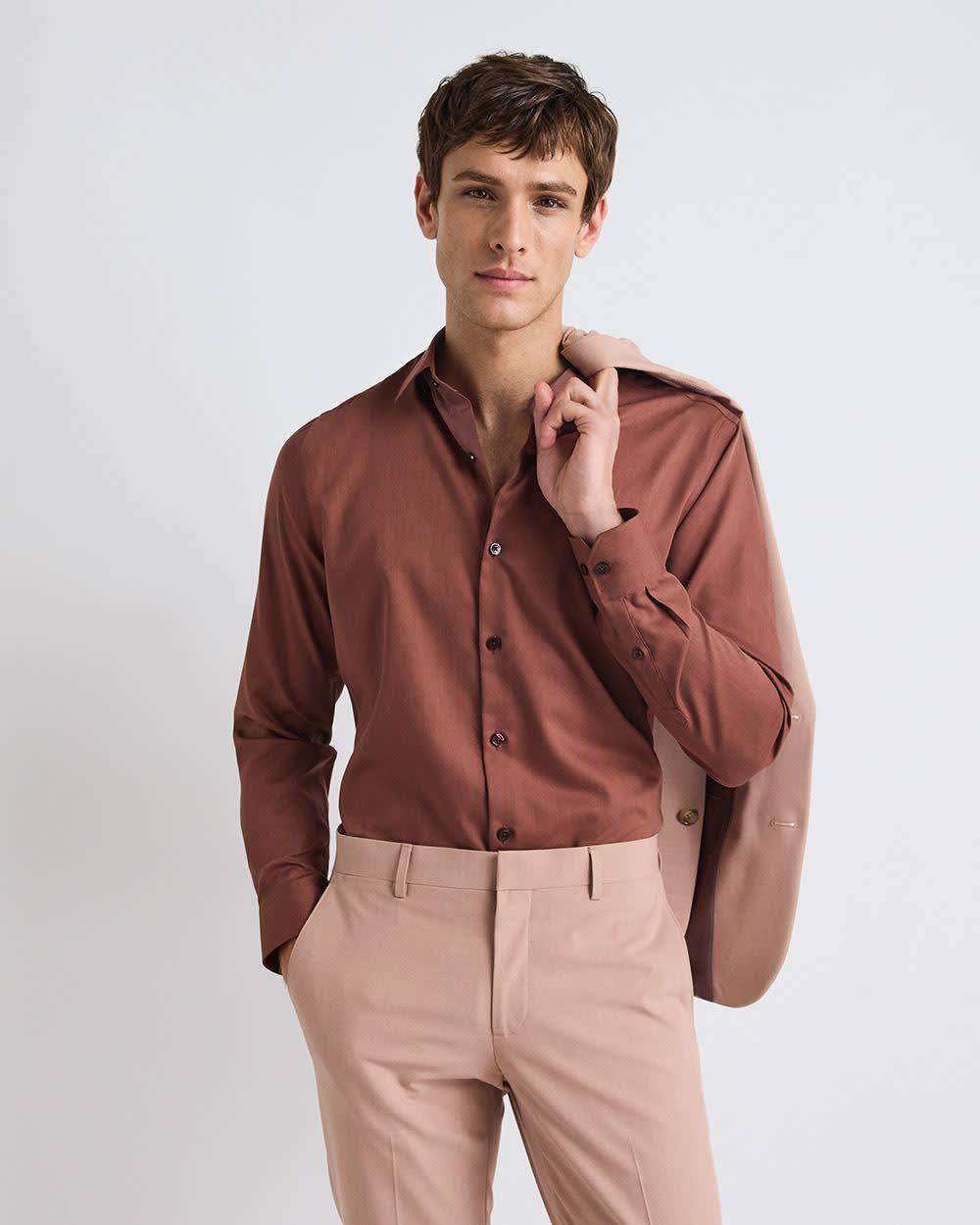 Slim-Fit Solid Cotton Modal Dress Shirt