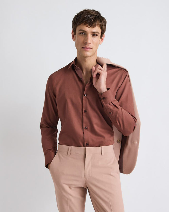 Slim-Fit Solid Cotton Modal Dress Shirt