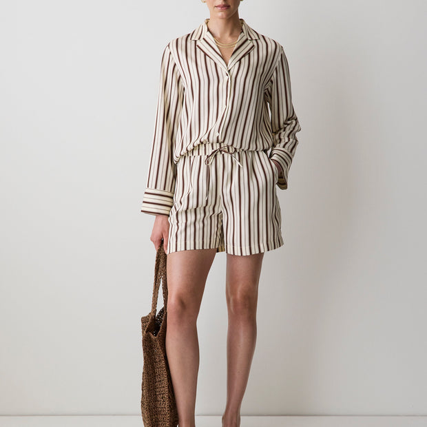 Long-Sleeve Twill Blouse with Notch Collar