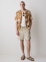 Linen-Blend Short-Sleeve Shirt with Print