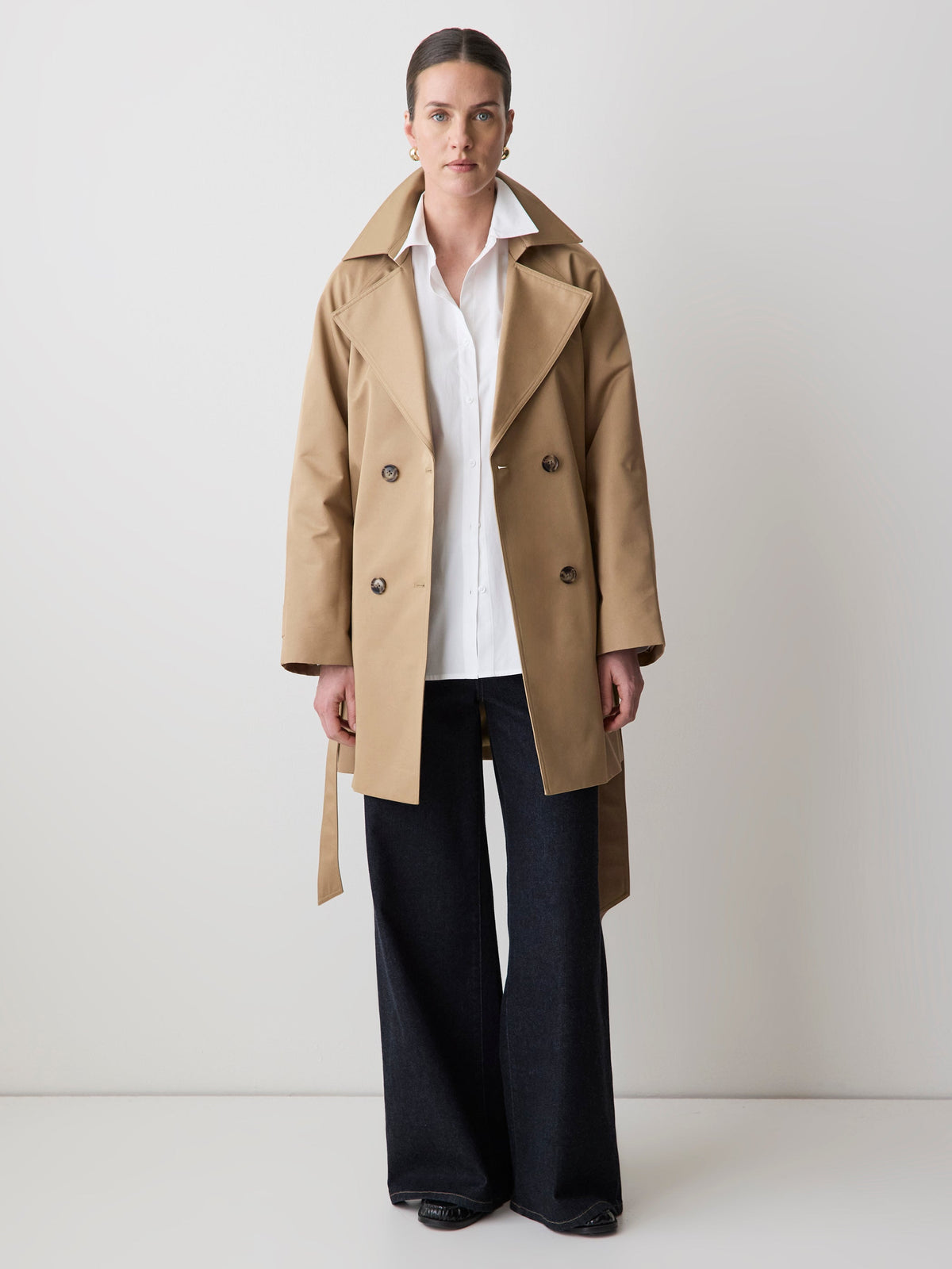 Double-Breasted Twill Trench Coat with Belt