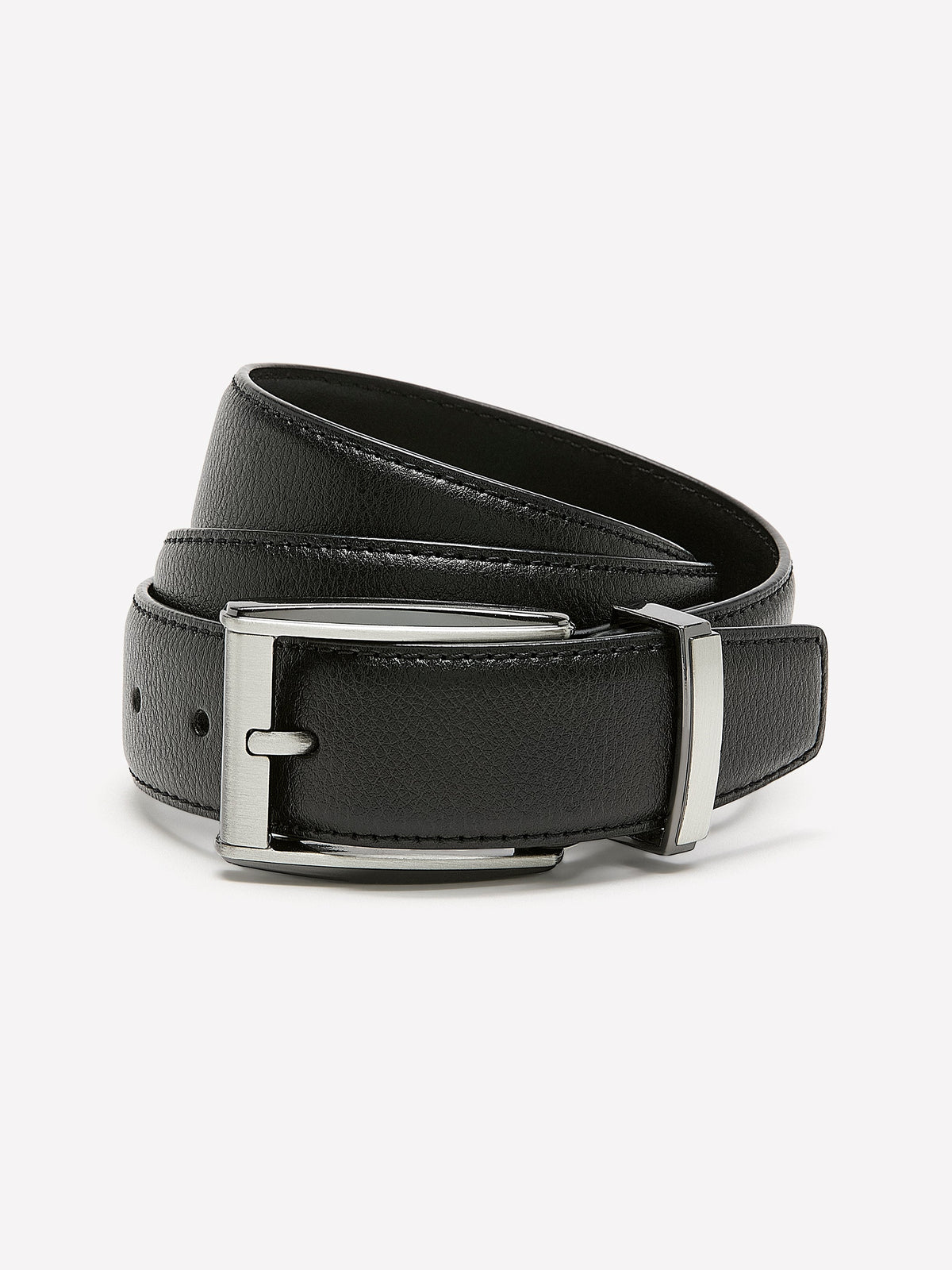Black Leather Belt with Square Buckle