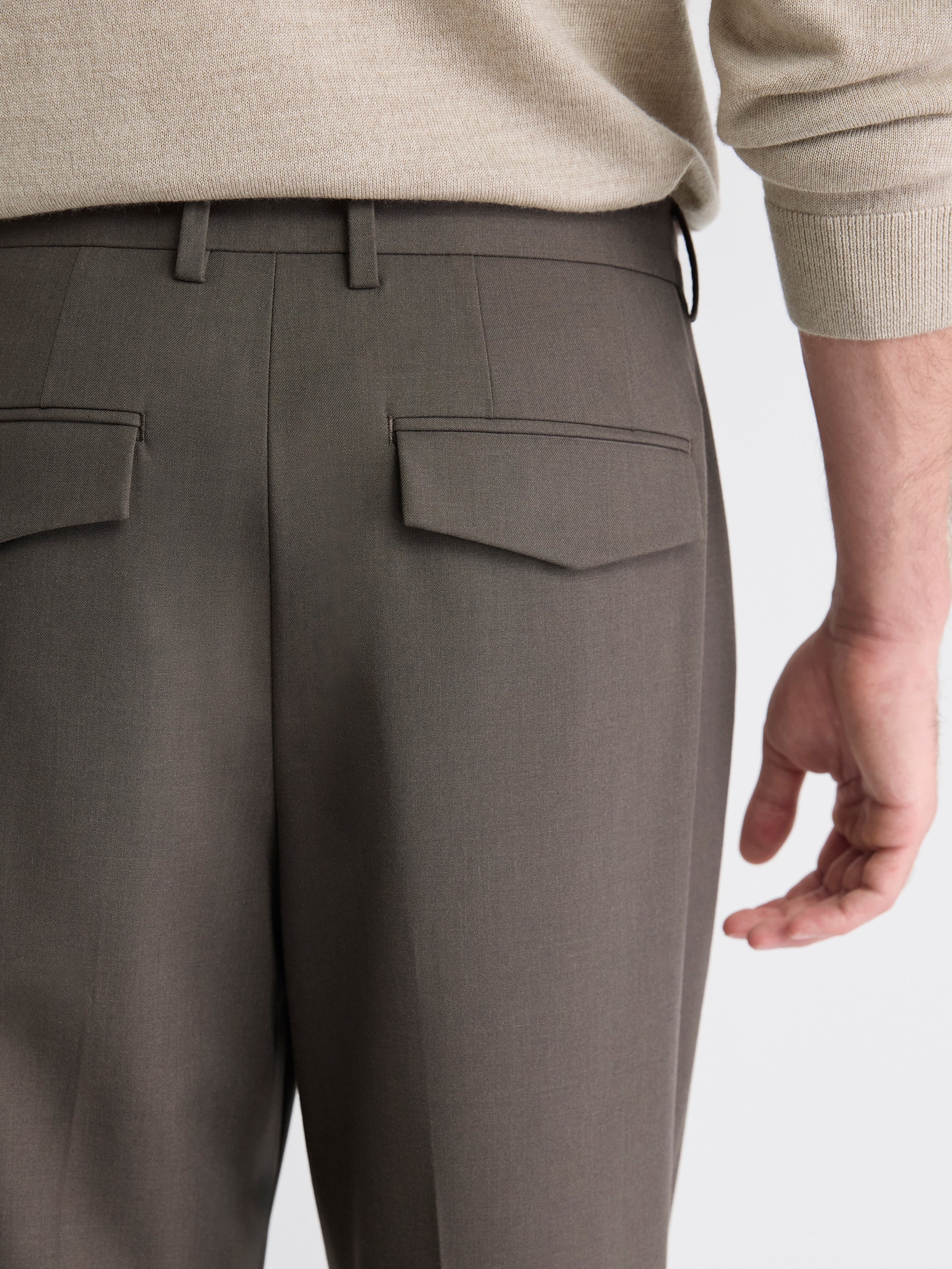 Wool-Blend Tapered-Leg Pleated Dress Pant