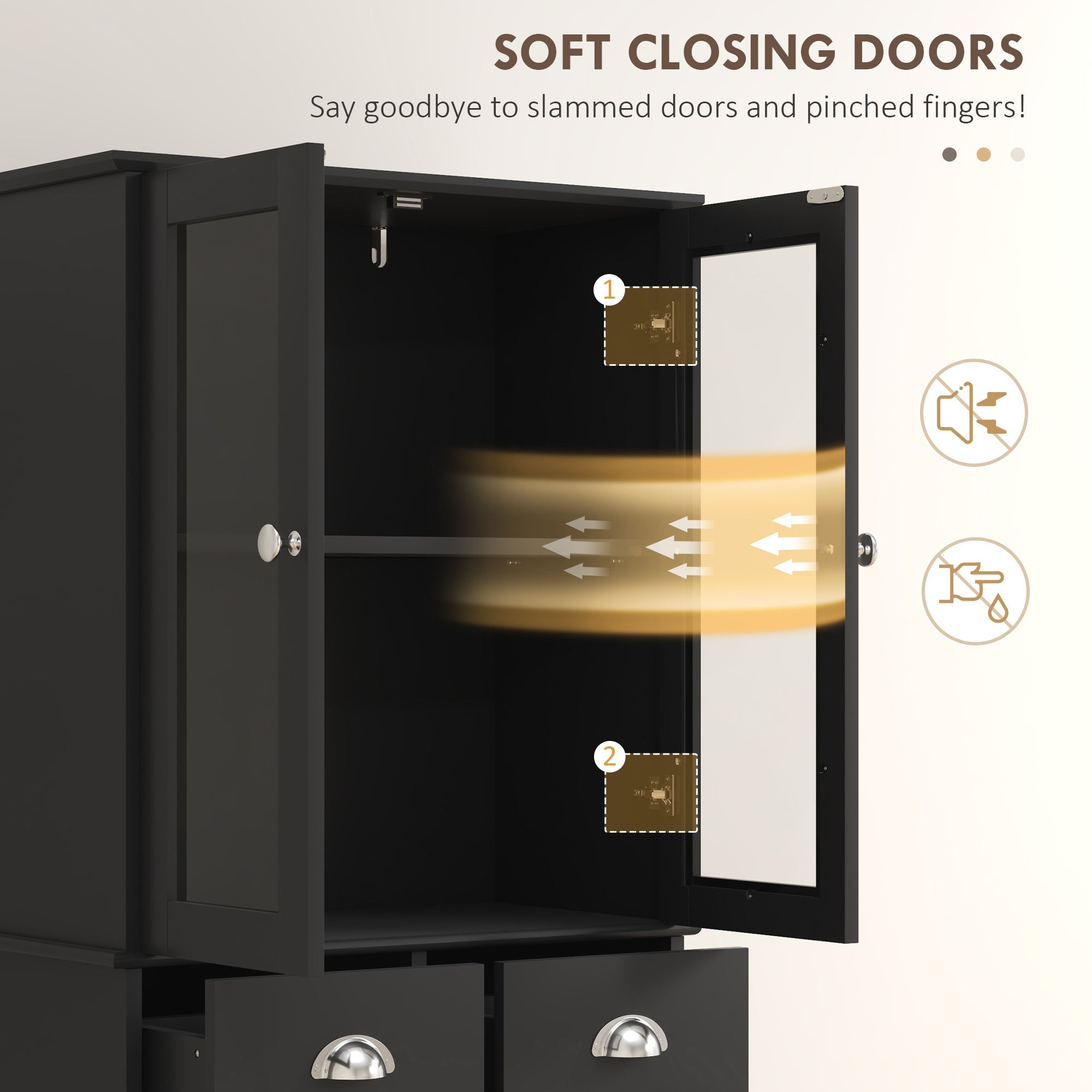 61-Inch Black Farmhouse Pantry with Glass Doors and Adjustable Shelves