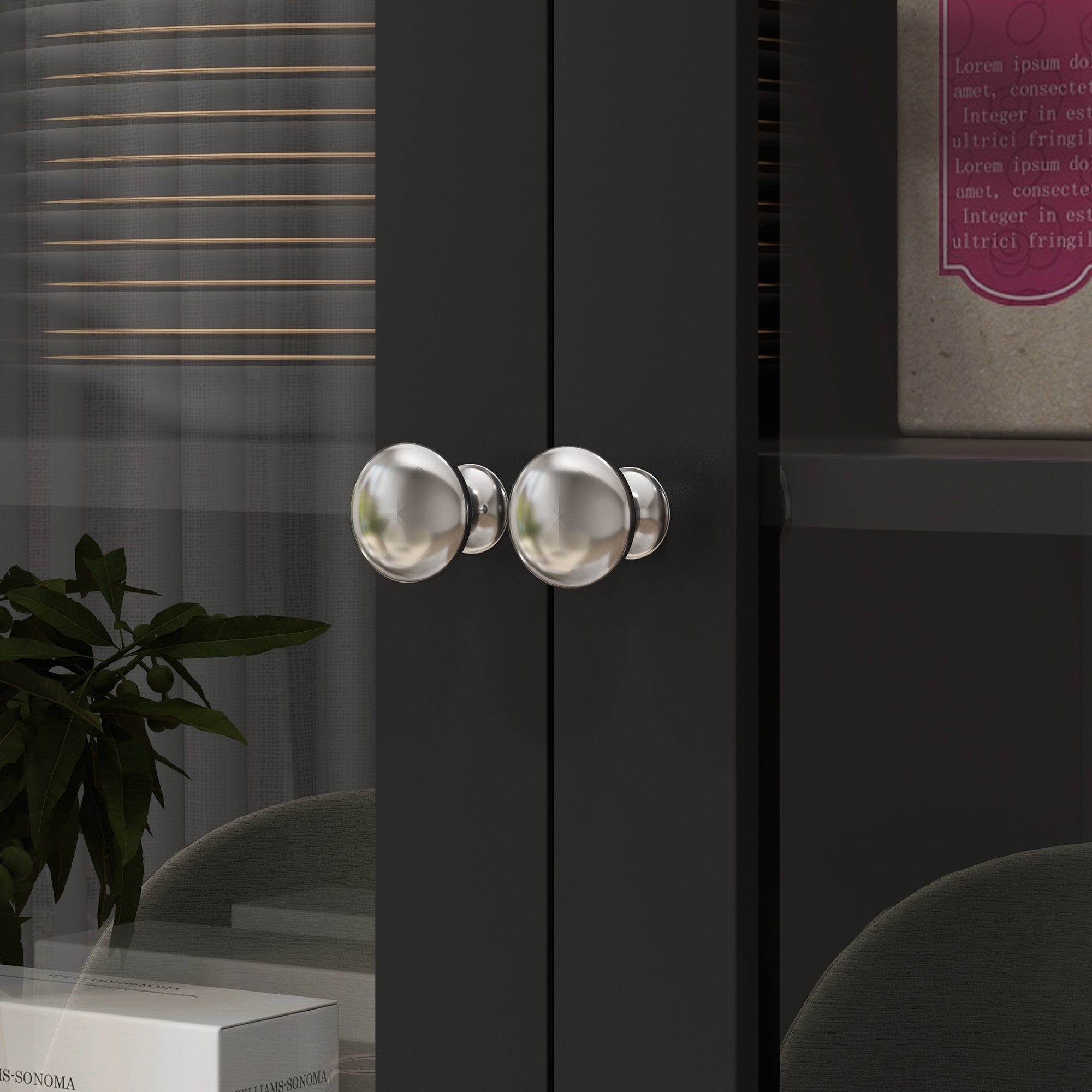 61-Inch Black Farmhouse Pantry with Glass Doors and Adjustable Shelves