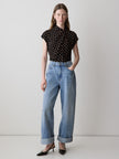 Extended-Sleeve Top with Crossover Draped Mock Neckline