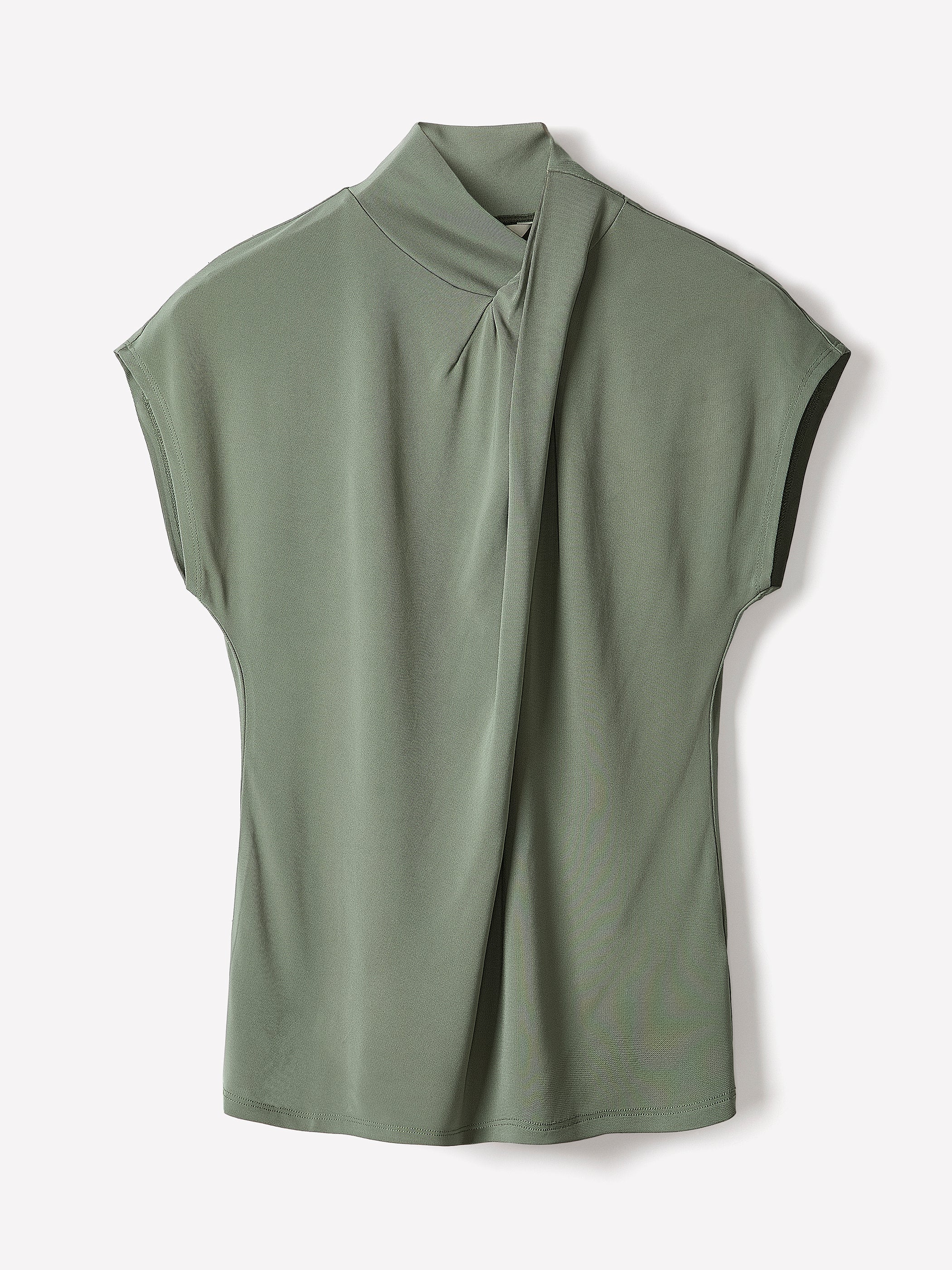 Extended-Sleeve Top with Crossover Draped Mock Neckline