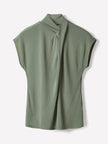 Extended-Sleeve Top with Crossover Draped Mock Neckline