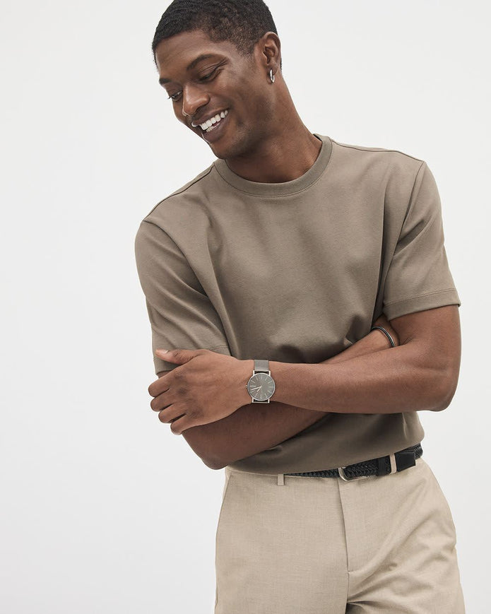 Refined Solid Interlock Cotton Crew-Neck Tee