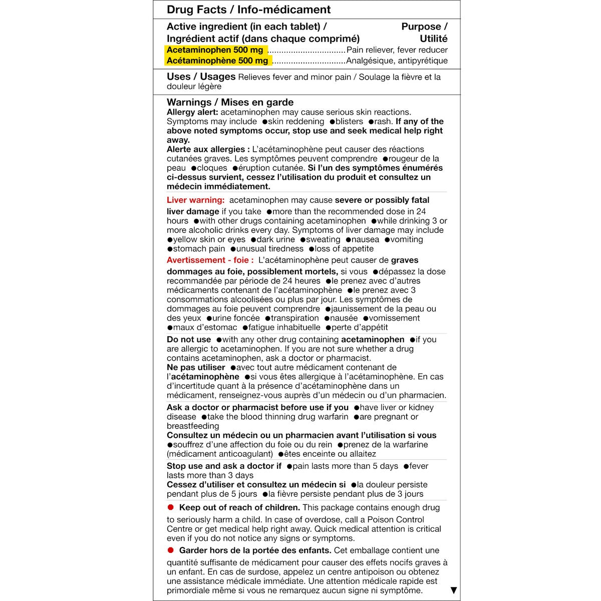 Kirkland Signature Extra Strength Acetaminophen 500 mg 400Tablets