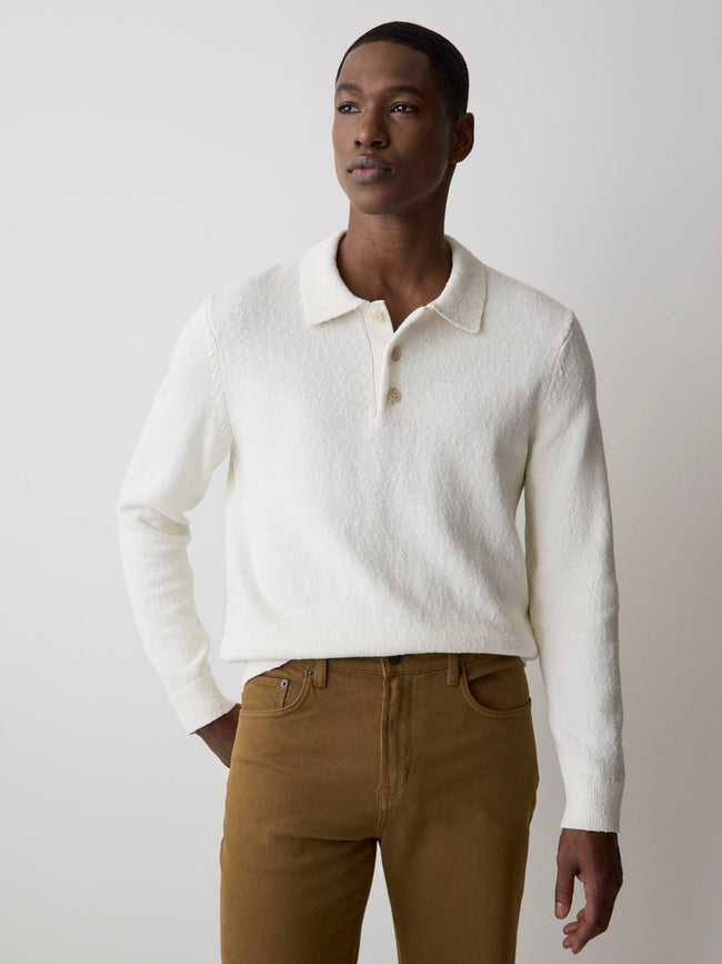 Long-Sleeve Bouclé Polo Sweater