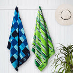 Green Turtles & Sea Checkers Jacquard Beach Towel, 2-pack