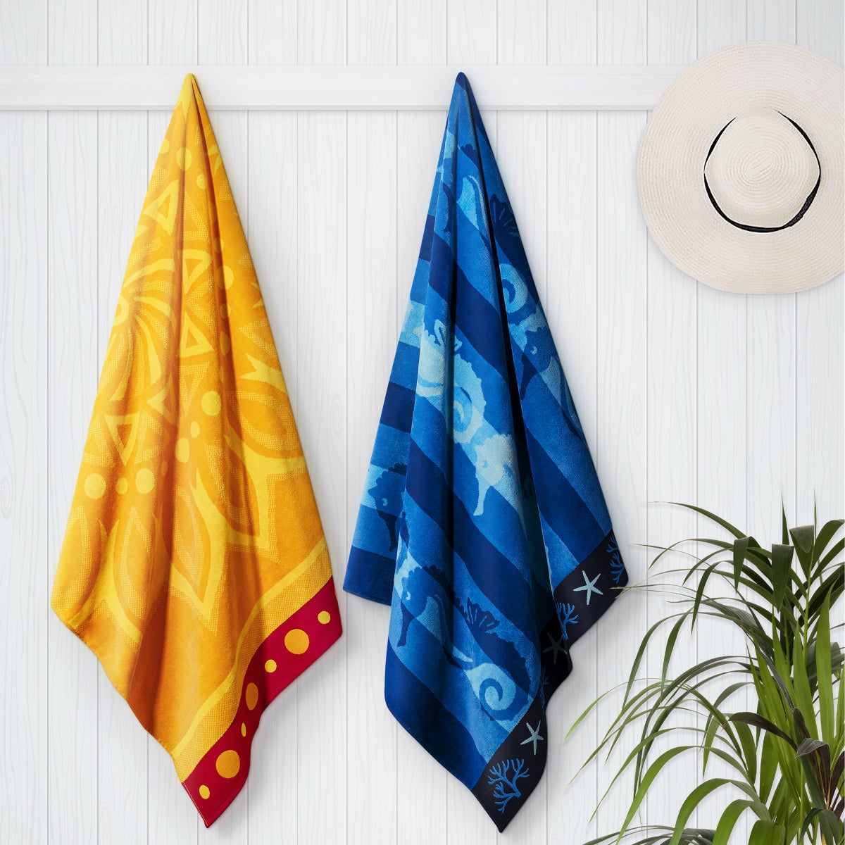 Sunshine & Seahorse Parade Jacquard Beach Towel, 2-pack