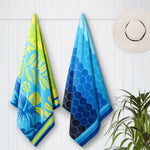 Aloha & Hexagones Blues Jacquard Beach Towel, 2-pack
